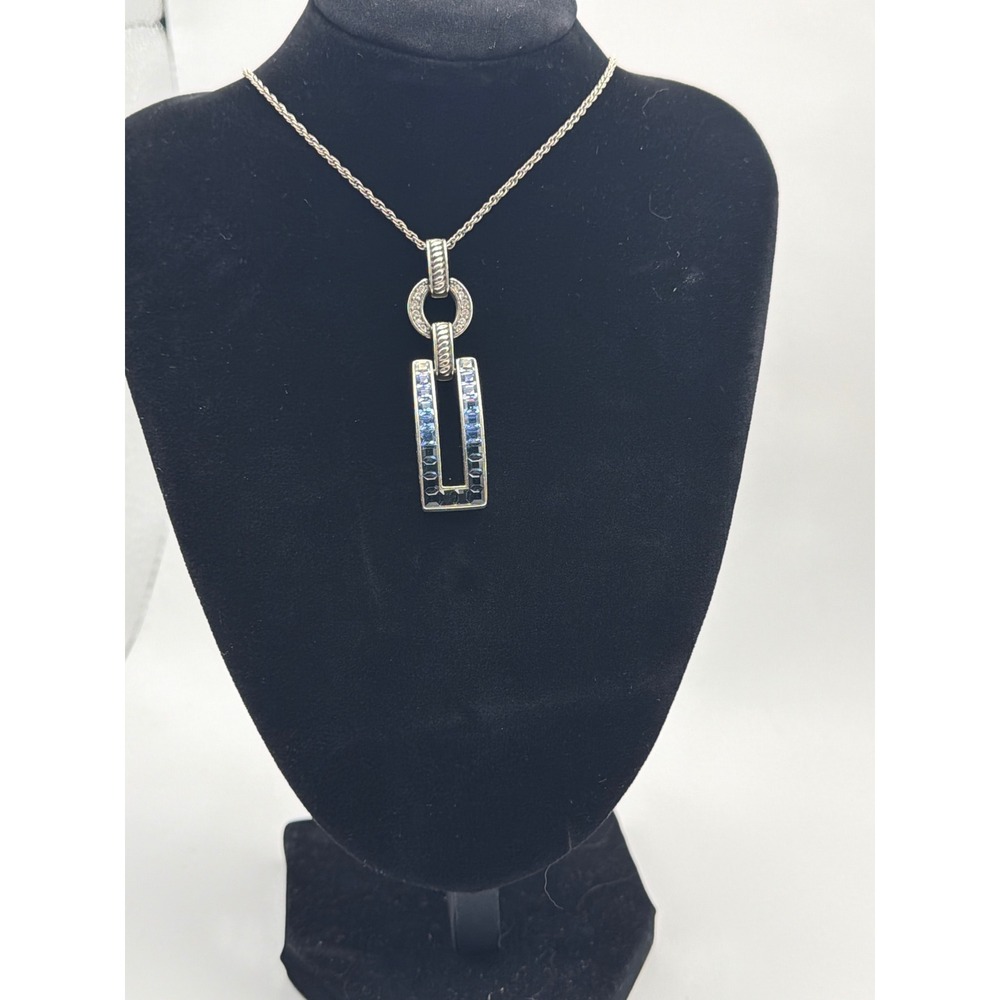 Brighton Silver Tone Ombre Blue Crystal Geometric Rectangle Pendant Necklace